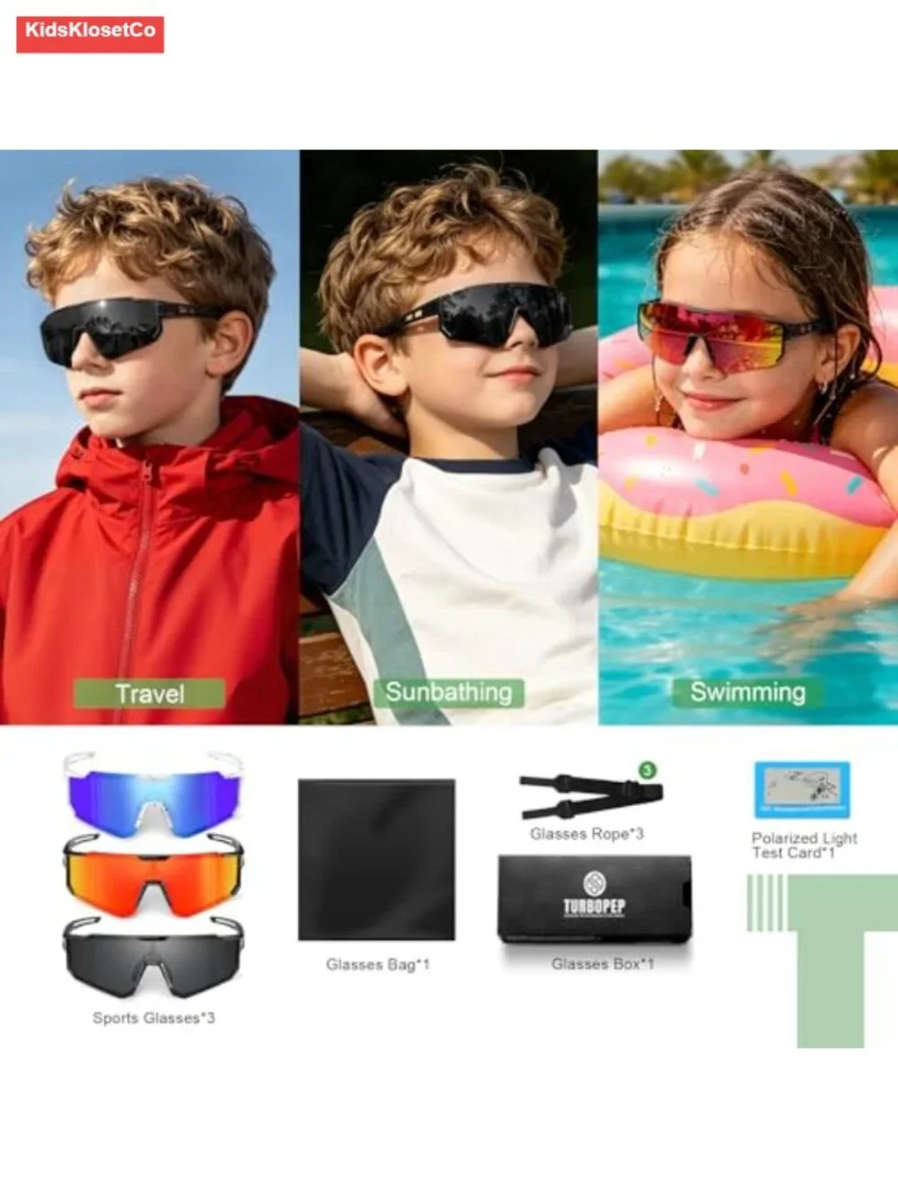 3 Pack Kids Polarized Sunglasses Youth Baseball Sports UV Protection Goggles